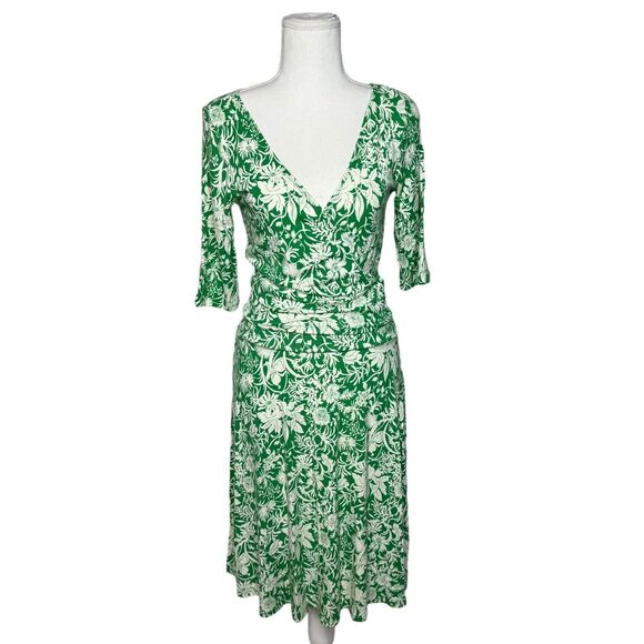 Cabi #572 Women S Green Floral Faux Wrap 3/4 Sleeve Casual Jersey Midi Dress VTG - Picture 2 of 10